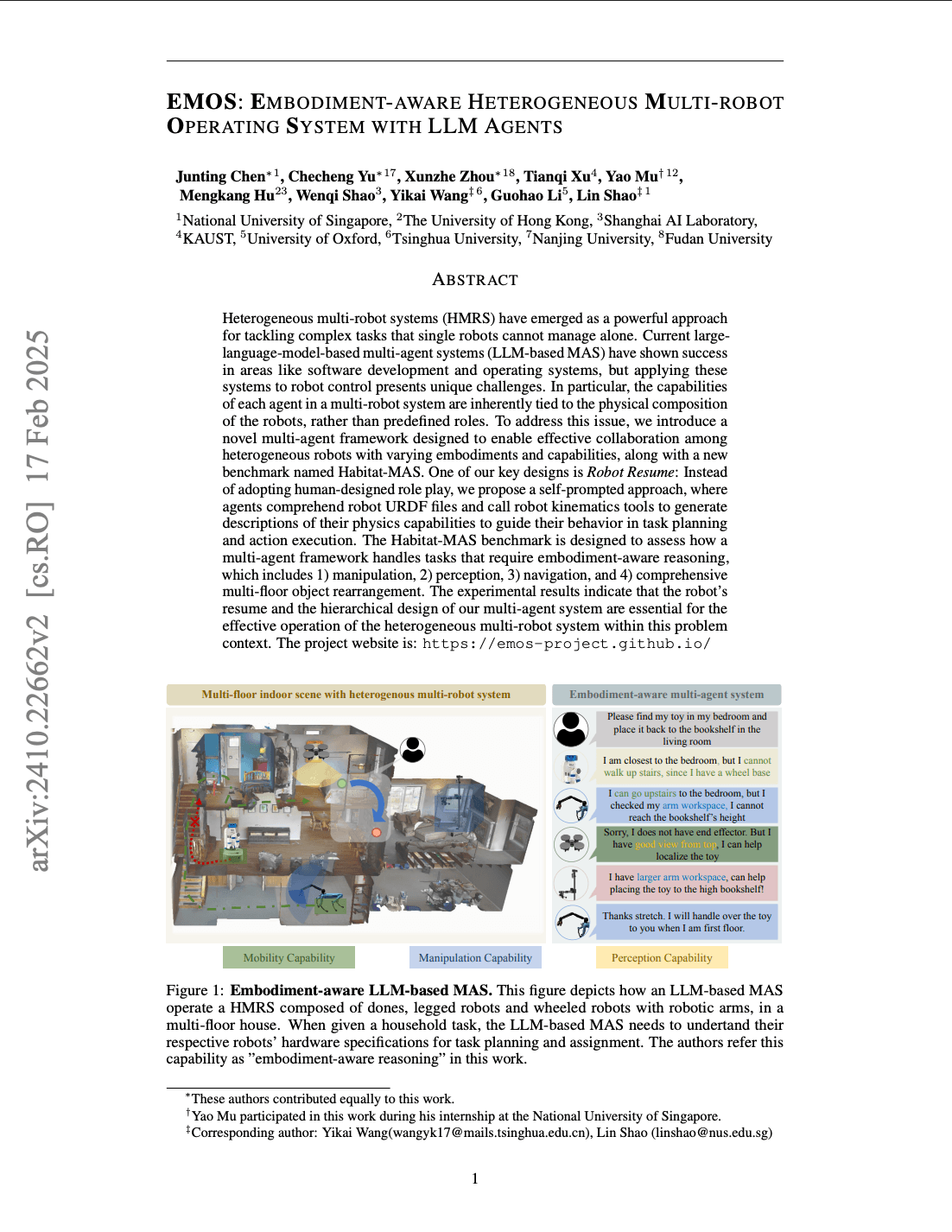 EMOS: Embodiment-aware Heterogeneous Multi-robot Operating System with LLM Agents