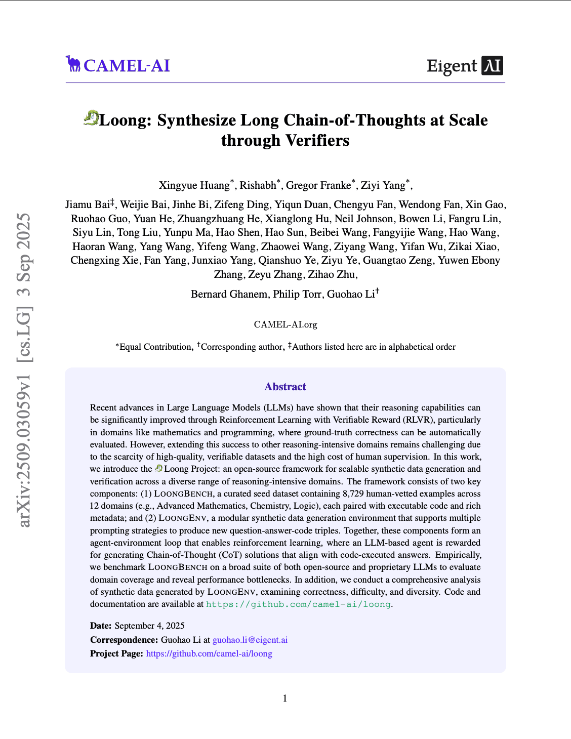 Loong: Synthesize Long Chain-of-Thoughts at Scale through Verifiers