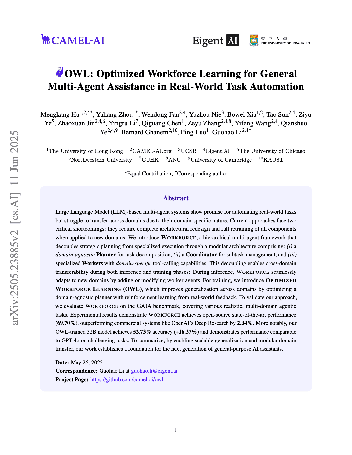OWL: Optimized Workforce Learning for General Multi-Agent Assistance in Real-World Task Automation